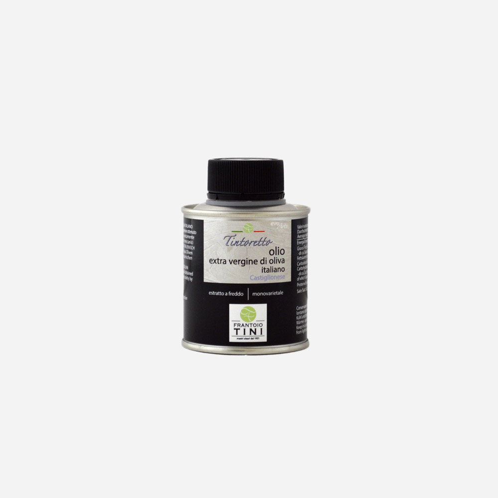 Cilindro da 100ml di Olio Extravergine di Oliva Tintoretto Monocultivar Castiglionese estratto a freddo - Frantoio Tini.